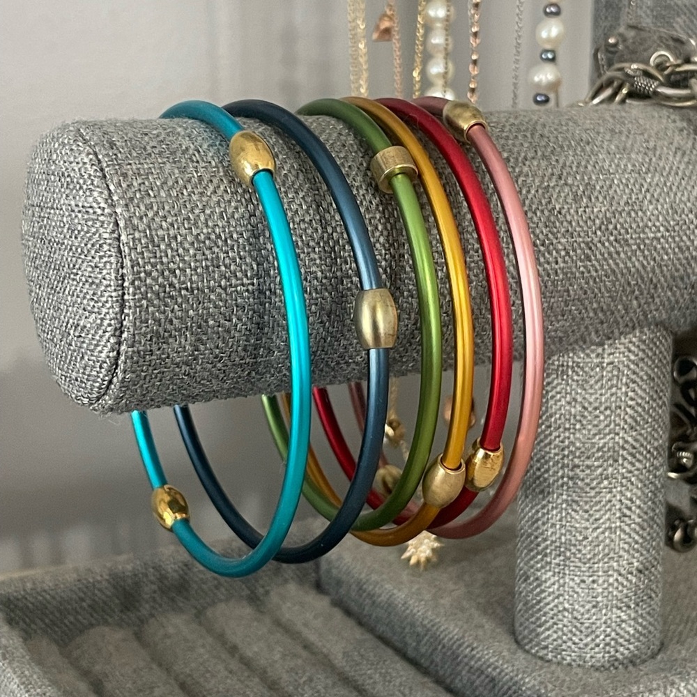 Bangle multicolor bracelets | aluminum w/ 14k played brass beads | 2.5 in